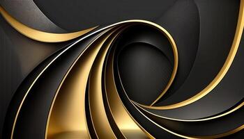 elegante moderno negro y dorado resumen olas y curvas en negro antecedentes. ai generado foto
