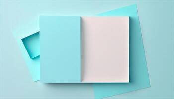 Pastel blue empty paper texture background template, banner for advertising. Rectangular geometric shapes. Copy space. space for text. . photo