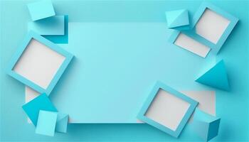 Pastel blue empty paper texture background template, banner for advertising. Rectangular geometric shapes. Copy space. space for text. . photo
