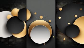 Elegant and modern black abstract background with black and golden circles. photo