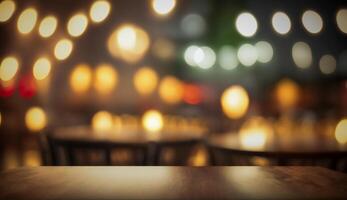 Empty wood table top on blur light soft bokeh background, photo