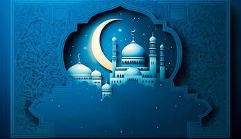 Ramadan Kareem themed, lantern islamic Mosque and crescent moon, photo