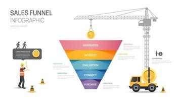 Infographic Sales funnel diagram template for business. Modern Timeline 5 step level, building business concept vector infographics.