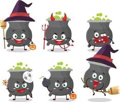 Halloween expression emoticons with cartoon character of cauldron vector