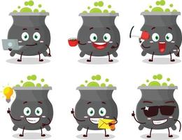 Cauldron cartoon character with various types of business emoticons vector