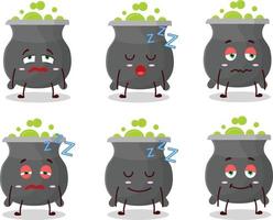 Cartoon character of cauldron with sleepy expression vector