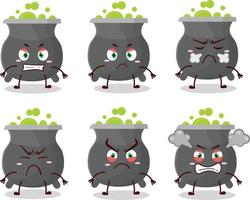 Cauldron cartoon character with various angry expressions vector