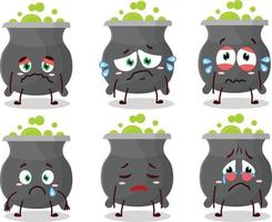 Cauldron cartoon in character with sad expression vector