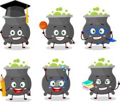 School student of cauldron cartoon character with various expressions vector