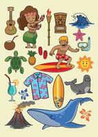 hawaii cartoon set vector