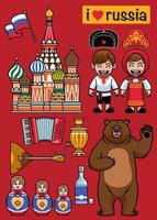 set of russian cartoon design objects vector