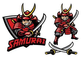 dibujos animados estilo de samurai guerrero mascota vector