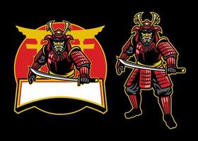 samurai warrior mascot set vector