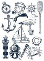 nautical object set in vintage engraving style vector