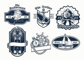 set of nautical badge design vector