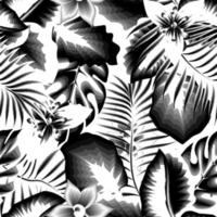 Abstract vintage colors seamless tropical pattern with gray leaves and flowers on white background. Seamless exotic pattern with tropical plants foliage. Exotic wallpaper. Summer design. surface. vector