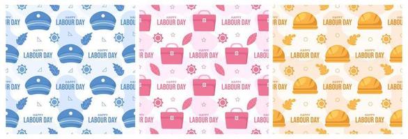 Set of Happy Labor Day Seamless Pattern Design Illustration with Different Professions in Element Template Hand Drawn vector