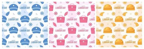 Set of Happy Labor Day Seamless Pattern Design Illustration with Different Professions in Element Template Hand Drawn vector