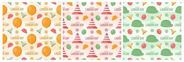Set of Happy Labor Day Seamless Pattern Design Illustration with Different Professions in Element Template Hand Drawn vector