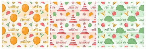 Set of Happy Labor Day Seamless Pattern Design Illustration with Different Professions in Element Template Hand Drawn vector