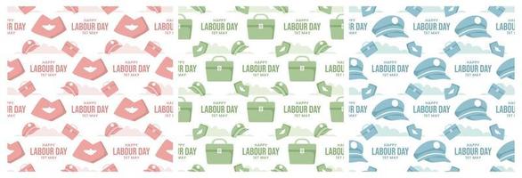 Set of Happy Labor Day Seamless Pattern Design Illustration with Different Professions in Element Template Hand Drawn vector