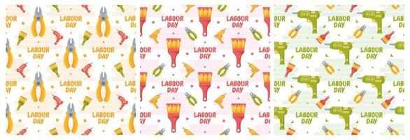 Set of Happy Labor Day Seamless Pattern Design Illustration with Different Professions in Element Template Hand Drawn vector