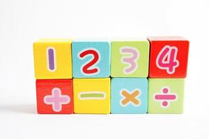 Number wood block cubes for learning Mathematic, education math concept. photo