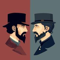 American civil war depicted by two men confronting each other Union vs Confederacy vector