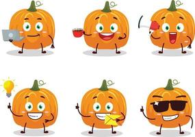 calabaza dibujos animados personaje con varios tipos de negocio emoticones vector