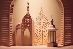 Islamic ramadan background in papercut style. Eid al fir paper craft background. . photo