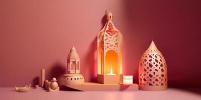 Islamic ramadan background in papercut style. Eid al fir paper craft background. . photo