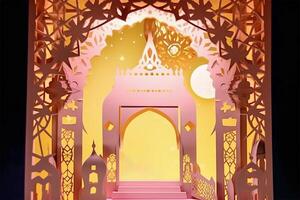 Islamic ramadan background in papercut style. Eid al fir paper craft background. . photo