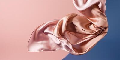 Abstract rose gold silk cloth flying in motion on mid air. Premium luxury background, illustration. photo