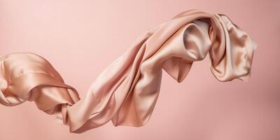 Abstract rose gold silk cloth flying in motion on mid air. Premium luxury background, illustration. photo