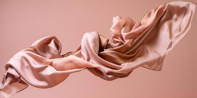 Abstract rose gold silk cloth flying in motion on mid air. Premium luxury background, illustration. photo