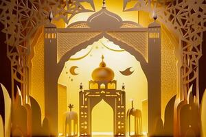 Islamic ramadan background in papercut style. Eid al fir paper craft background. . photo