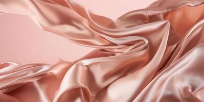 Abstract rose gold silk cloth flying in motion on mid air. Premium luxury background, illustration. photo