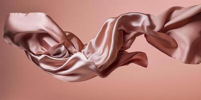 Abstract rose gold silk cloth flying in motion on mid air. Premium luxury background, illustration. photo