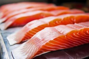 Japanese sashimi, raw fish meat sliced into pieces. . photo