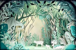 Paper cut craft, green ecology conservation and earth day creative concept. Green earth in paper craft art style. . photo