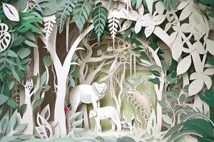 Paper cut craft, green ecology conservation and earth day creative concept. Green earth in paper craft art style. . photo