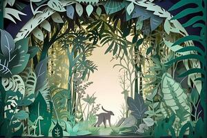 Paper cut craft, green ecology conservation and earth day creative concept. Green earth in paper craft art style. . photo