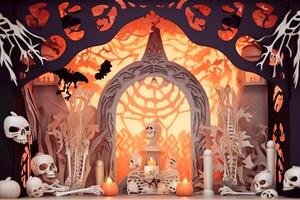 Halloween background in handmade papercut style. illustration. photo