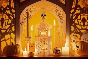 Halloween background in handmade papercut style. illustration. photo
