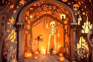 Halloween background in handmade papercut style. illustration. photo