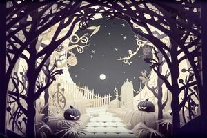 Halloween background in handmade papercut style. illustration. photo
