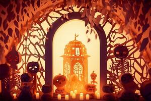 Halloween background in handmade papercut style. illustration. photo