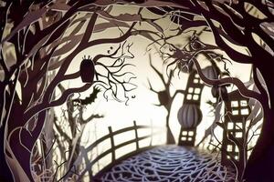 Halloween background in handmade papercut style. illustration. photo