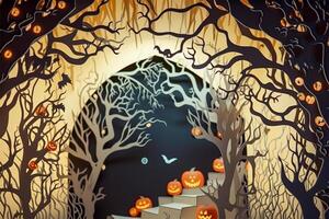 Halloween background in handmade papercut style. illustration. photo