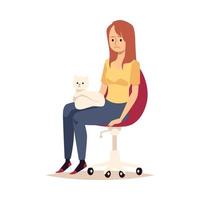 Lonely, sad girl is sitting with cat on lap feeling stress and depression. vector